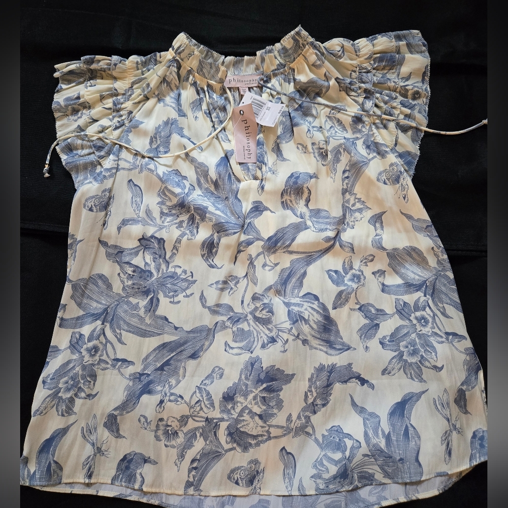 Philosophy Cream and Blue Floral Blouse